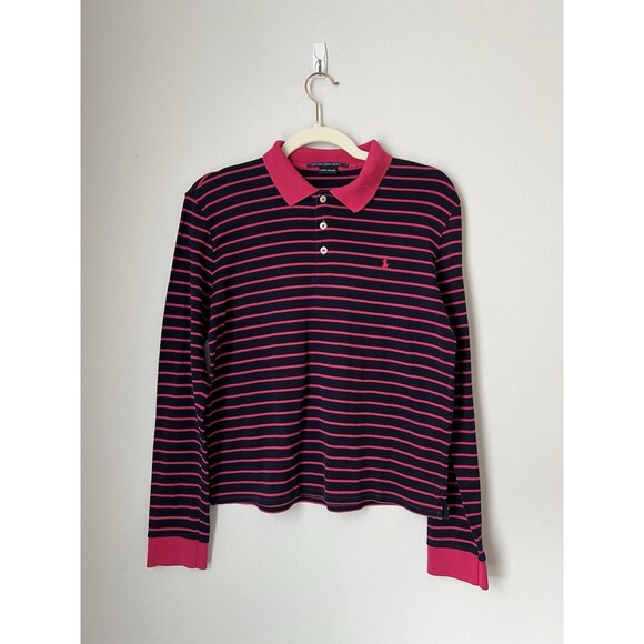 Ralph Lauren Golf Womens Long Sleeve Polo Shirt Stripe Pink Small Preppy Resort - Picture 10 of 11